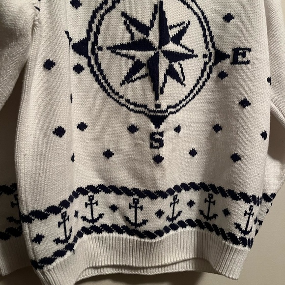 Eddie Bauer Nautical Compass Sweater Cotton knit Cream & Black Vintage Pull over - Picture 2 of 4